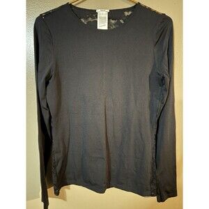 WOLFORD BLACK FLORAL LACE STRETCH TOP BLACK Medium See Through NWOT